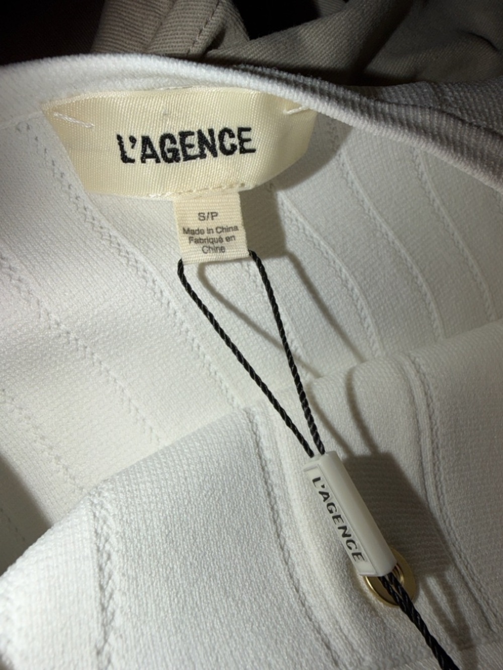 L'AGENCE White Ribbed Midi Dress with Gold Buttons - Picture 7 of 7